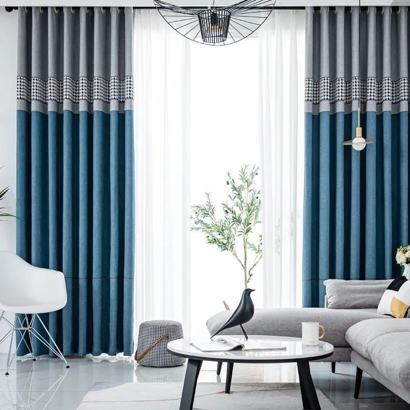 Шторы «гусиные лапки» для спальни, затемняющие гостиную, двойные открытые домашние эркеры, сплошной цвет, карниз для штор