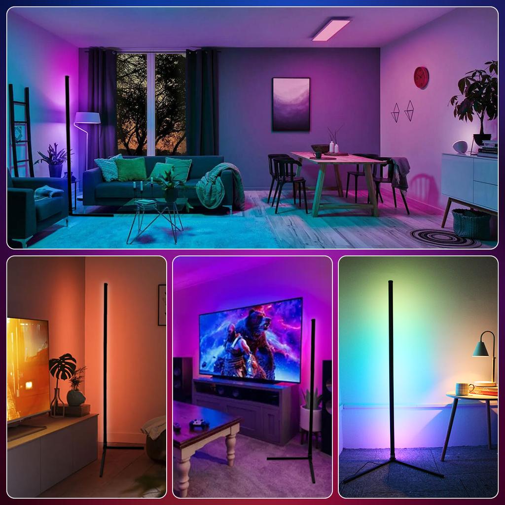 160cm Dimmable Smart Bluetooth Corner Floor Lamp RGB LED Mood Lighting Alexa Stand Light for Bedroom Gaming Living Room Decor