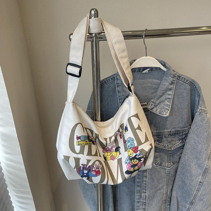 Холщовая сумка с алфавитом женская большой вместимости 2025 новая повседневная ручная тканевая сумка студенческая для занятий на плечо сумка для отдыха