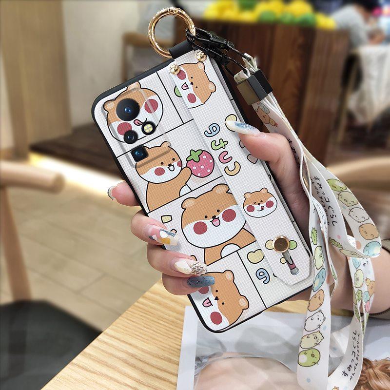 Anti-knock Wrist Strap Phone Case For Infinix Zero X/X Pro/X6811/X6811B Phone Holder Cartoon Wristband Silicone Cute
