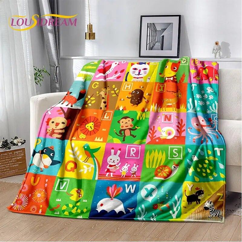 ABC Cartoon Alphabet Children Kids Early Education Soft Plush Blanket,Flannel Blanket Throw Blanket for Living Room Bedroom Sofa