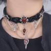 Колье из кожи в стиле Y2K с крестом, красной кисточкой и бусинами, модный Хэллоуинский чокер с черепом, унисекс