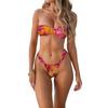 Women Bikini Set, Flower Print Tube Top with Low Waist Briefs Bathing Suit 2-piece Swimsuit