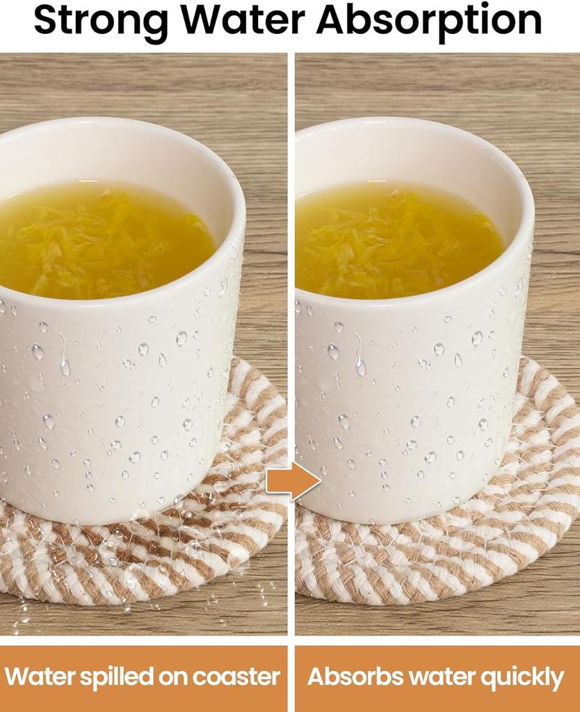 8Pcs Drink Coasters with Holder,Absorbent Cotton Coaster Set 11cm Woven Coasters Drinks Coffee Minimalist Cup for Home Bar Decor