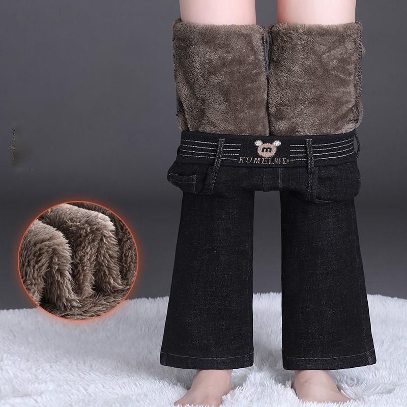 Winter Plush Velvet Lined Flare Denim Pants Skinny Casual Warm Thicken High Waist Women Jeans Snow Wear Stretch Vaqueros