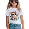 Cartoon Cat Girl T-Shirt Short Sleeve Tees Girl Clothes Round Neck Top Fashion Junior Girls' Clothing Cute Outdoor Kids T-Shirts