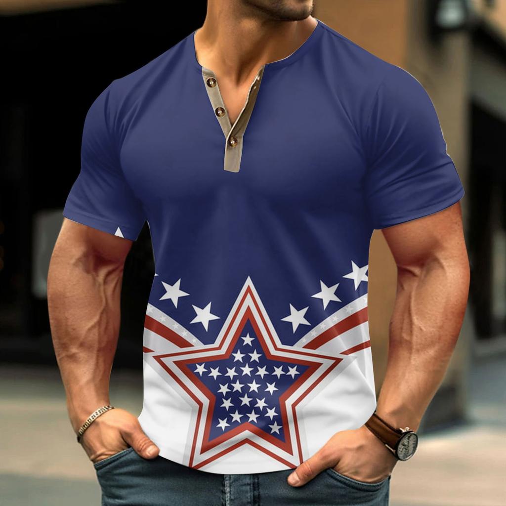 Винтажная летняя мужская футболка, уличная одежда, 3 пуговицы, свободная одежда, футболка с коротким рукавом и принтом