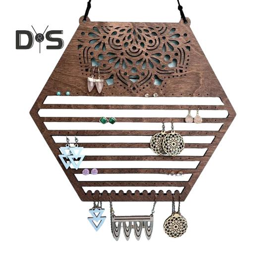 Wooden Hanging Earring Holder Wall Decor Jewelry Organizer Vintage Earring Display Organizer for Women And Girls Earrings Necklaces