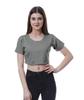 Moomaya Womens Round Neck Crop Top Short Sleeves Summer T-shirt Loose Fit