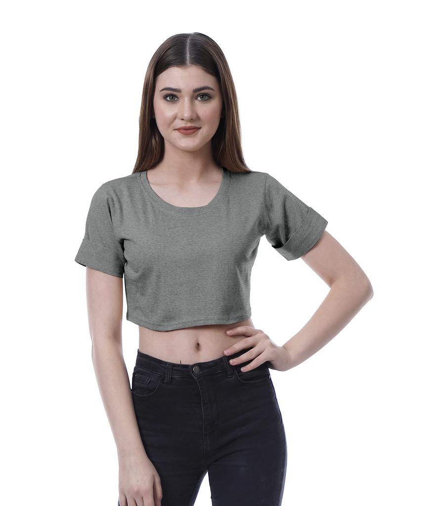 Moomaya Womens Round Neck Crop Top Short Sleeves Summer T-shirt Loose Fit