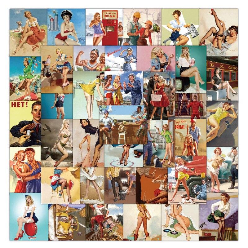 10/50 шт., Европа и Америка, ретро-девушка, наклейка для девочек, граффити, наклейки для DIY, багажа, ноутбука, скейтборда, мотоцикла, велосипеда, наклейка