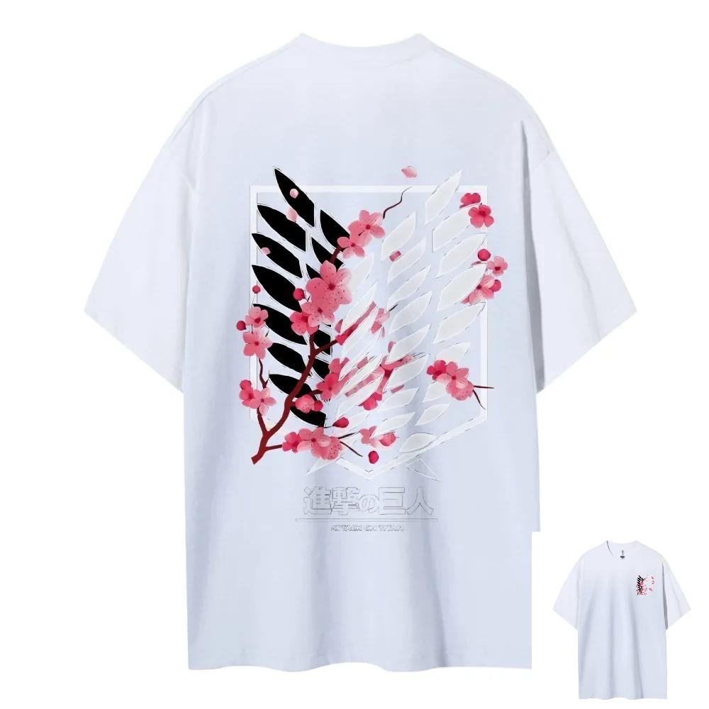 Attack On Titan T-Shirt Wings Of Freedom Pink Cherry Blossom Back Print Unisex Unisex Cotton Oversized Loose Fit Comfort Streetwear