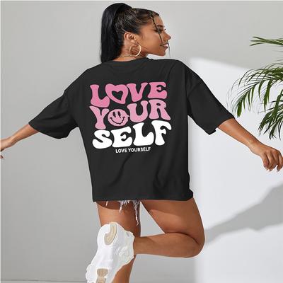 Женская футболка с забавным буквенным рисунком Love Your Self, дышащая футболка из мягкого хлопка, летние топы, модные повседневные топы с коротким рукавом