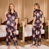 Женский летний пижамный комплект Yaoting - Короткий рукав, Длинные брюки, Модный лацкан, Принт, Повседневная домашняя одежда TZ3431