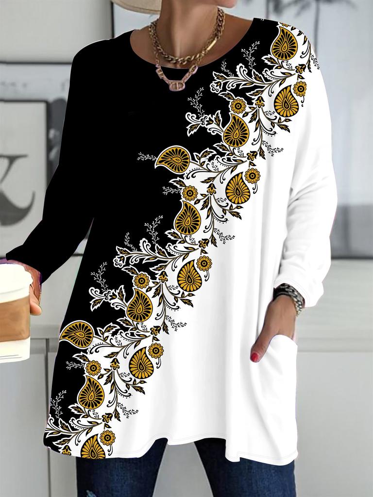 2025 Autumn Winter New Plus Size Women's Tops, Butterfly 3D Print Fashion Crew Neck Long Sleeve T-Shirts