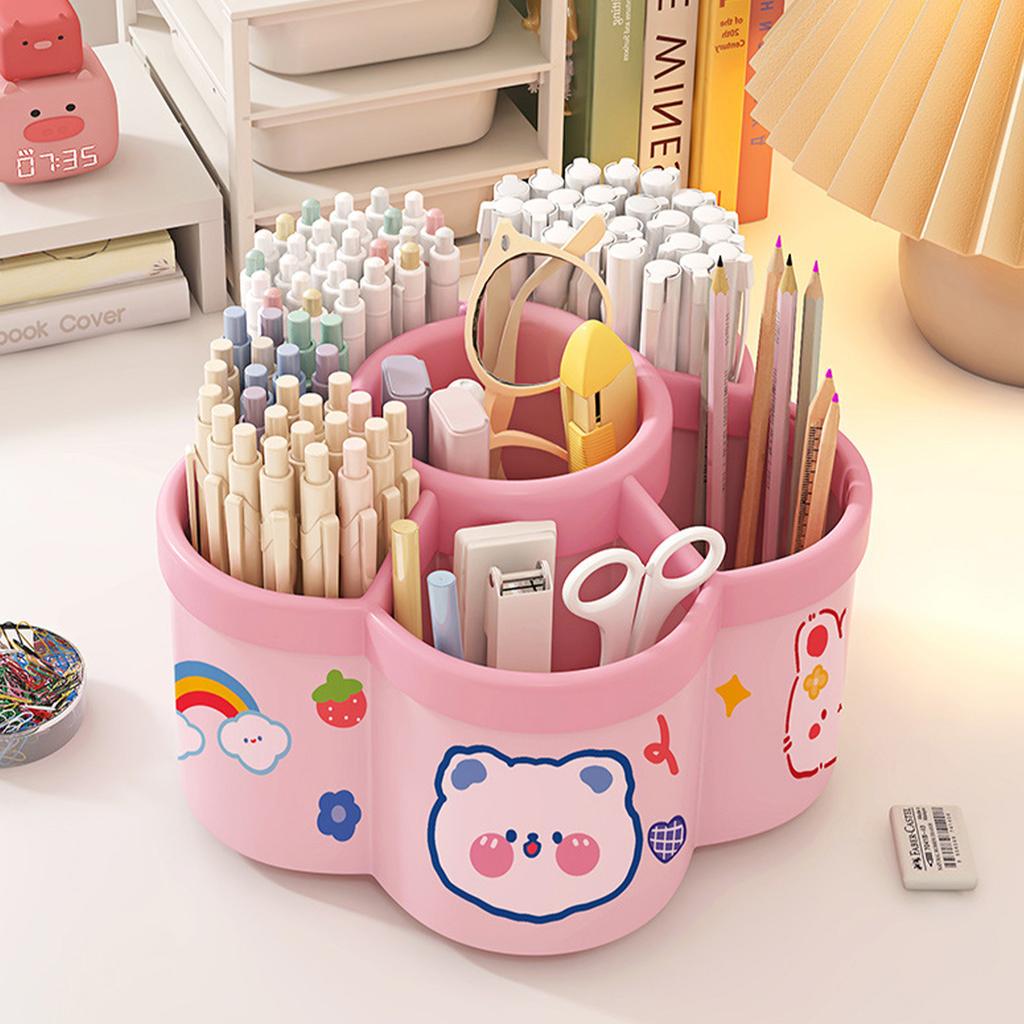 Desktop Rotating Stationery Pen Holder Large Capacity Storage Box Multifunctional Organizer Suitable for Cute Children Girls