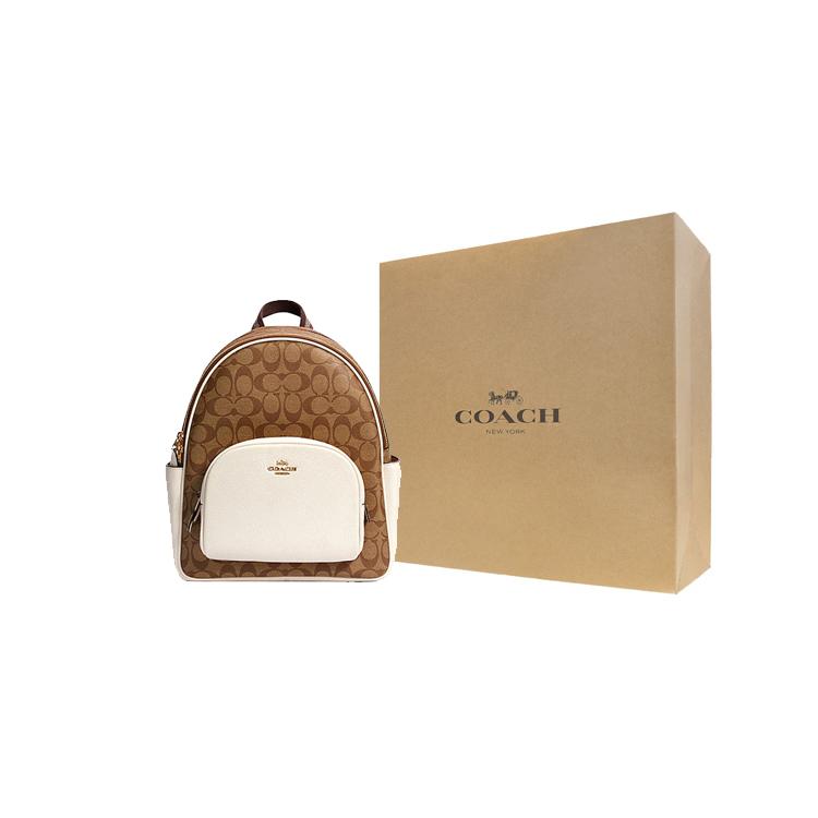 COACH Court Canvas With Leather Backpack Medium Womens White Brown