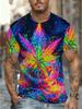 Men'S Printed T-Shirt - Comfortable Neon Leaf Design, Trendy Streetwear, Breathable And Soft Men'S Stylish Casual Round-Neck Patterned T-Shirt with 3D