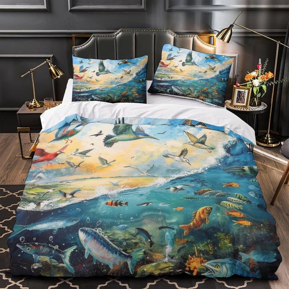 Мультяшный комплект постельного белья с китами, мягкое пододеяльник из микрофибры, на молнии и наволочка, детский/взрослый пододеяльник в подарок