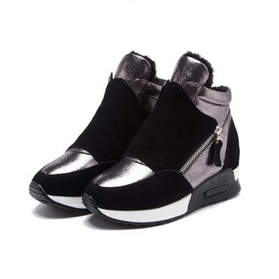 Кожаная обувь Женские зимние ботинки Увеличивающие рост Плоская платформа Зимняя обувь Женские ботинки A465