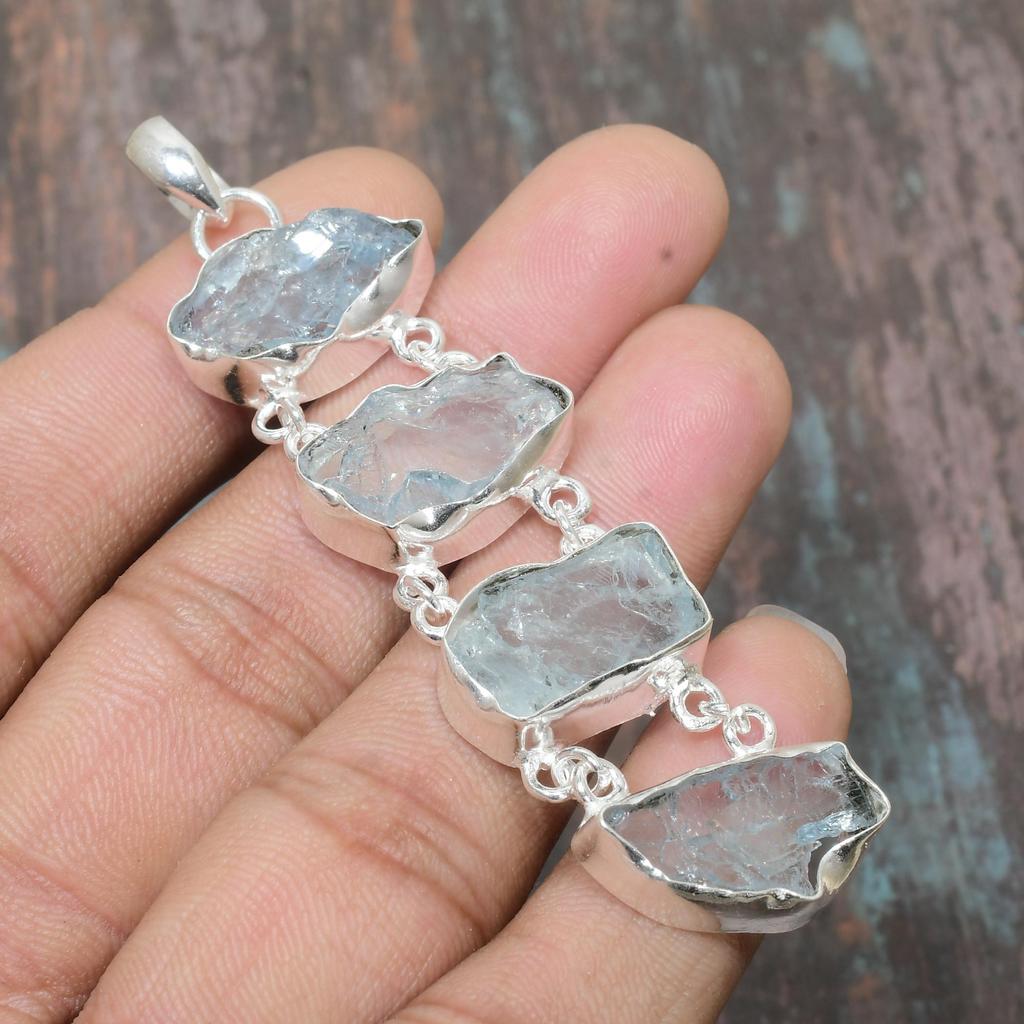 Aquamarine Rough Gemstone 925 Sterling Silver Handmade Amazing Jewelry Pendant