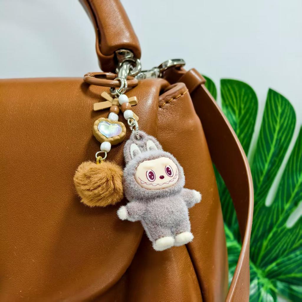 Labubu Cloth Cute Grain Standing Flocking Labubu Bag Couple Car Keychain Decorative Pendant Mobile Phone Chain