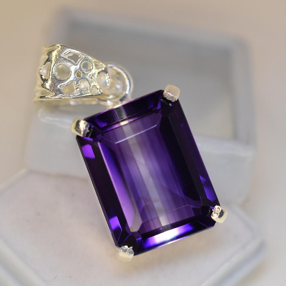 НАТУРАЛЬНЫЙ Фиолетовый Аметист 31 Карат СЕРТИФИЦИРОВАННЫЙ Изум 925 Стерлинговое Серебро Самоцветы Подвеска MY.PD-30-NS