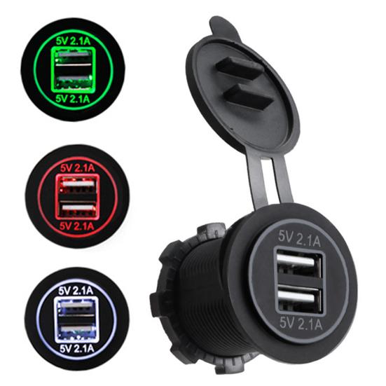 5V 2.1A Двойные USB-порты Светодиодный дисплей Автомобильное зарядное устройство для мотоцикла Телефон Адаптер