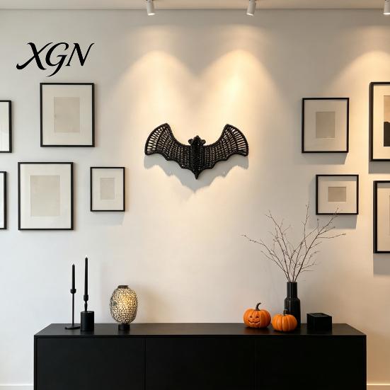Haunted House Party Decor Woven Rattan Bat Wall Hanging Decoration, Halloween Handcrafted Black Wicker Bat, Seasonal Decorations 3D Scary Rustic