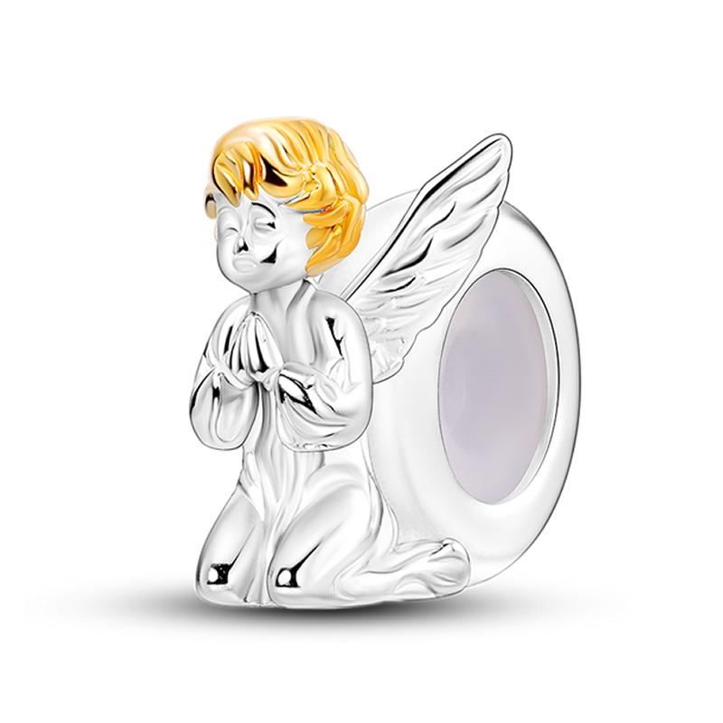 Медные Подвески Ангел Малыш Цирконий Форма Сердца Крылья Ангела Подвесные Бусины Подходят для Браслета Pandora Ожерелья DIY Украшения Маркировка