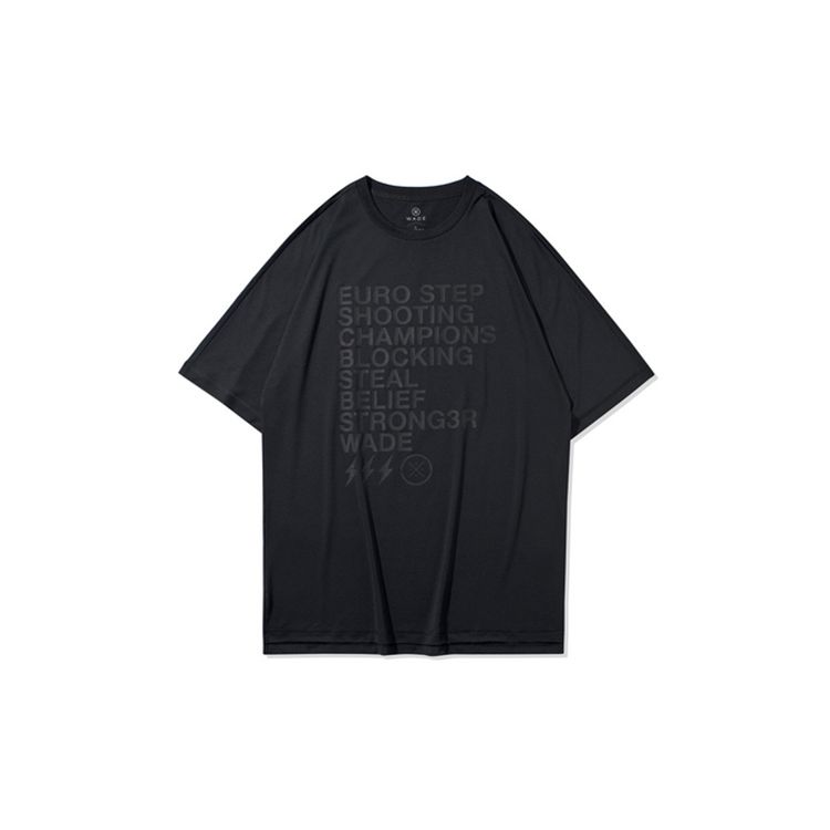 Li-Ning Wade Series Alphabet Print Crew Neck Short Sleeve T-Shirt Men Tops Black ATSQ089-1
