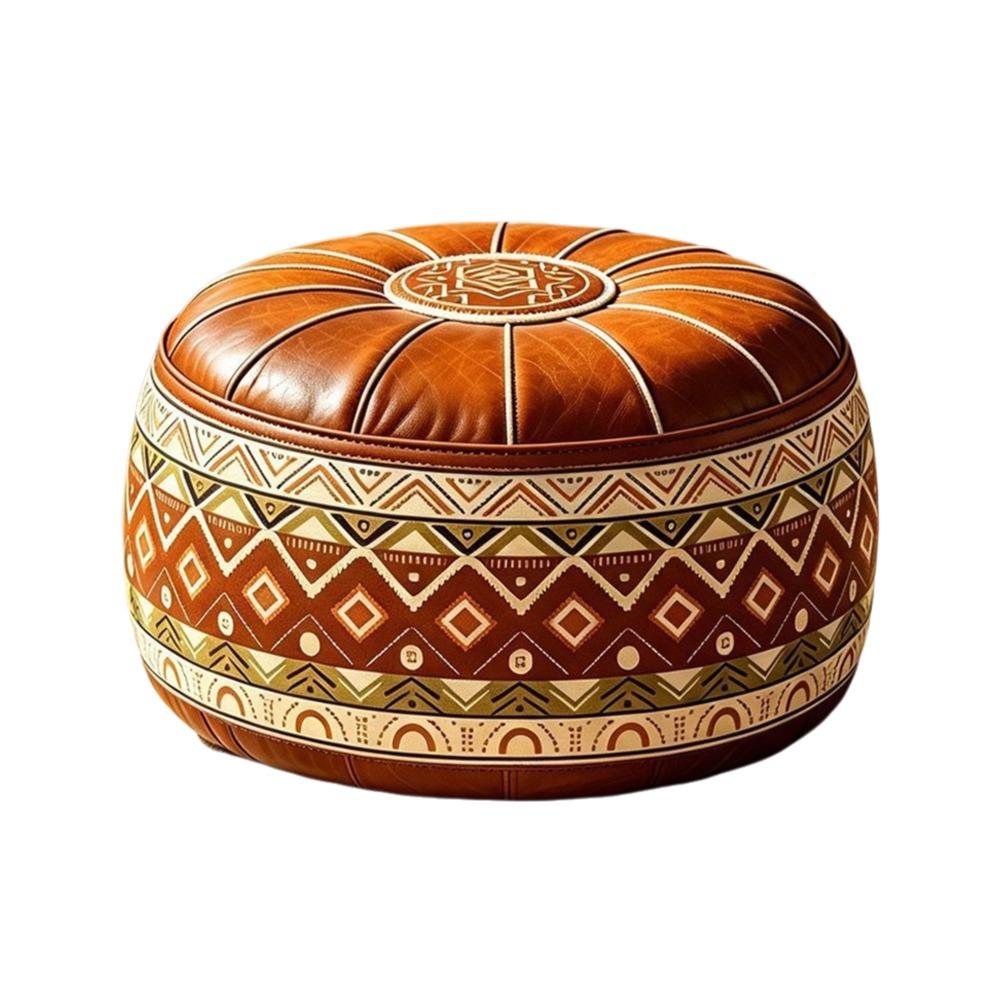 Fillable Design Ottoman Pouf Boho Pattern Round Pouf Cover Portable Footstool Cover Home Use