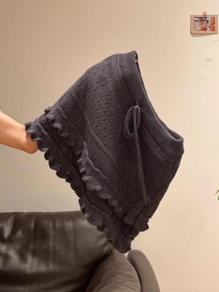 Korean Ruffled Lace Knit A-Line Skirt - Women's High Waist Slimming Short Skirt for Autumn/Winter