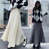 Korean Fashion Autumn Winter Women Long Skirt High Waist Black Beige Gray Brown Knitting Skirt Thick Warm Knitted All-Match Skirt