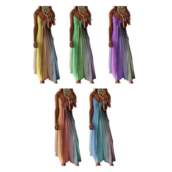 Женские бретельки-спагетти длинные платья с градиентом летнее повседневное струящееся макси-платье с V-образным вырезом свободный пляжный сарафан