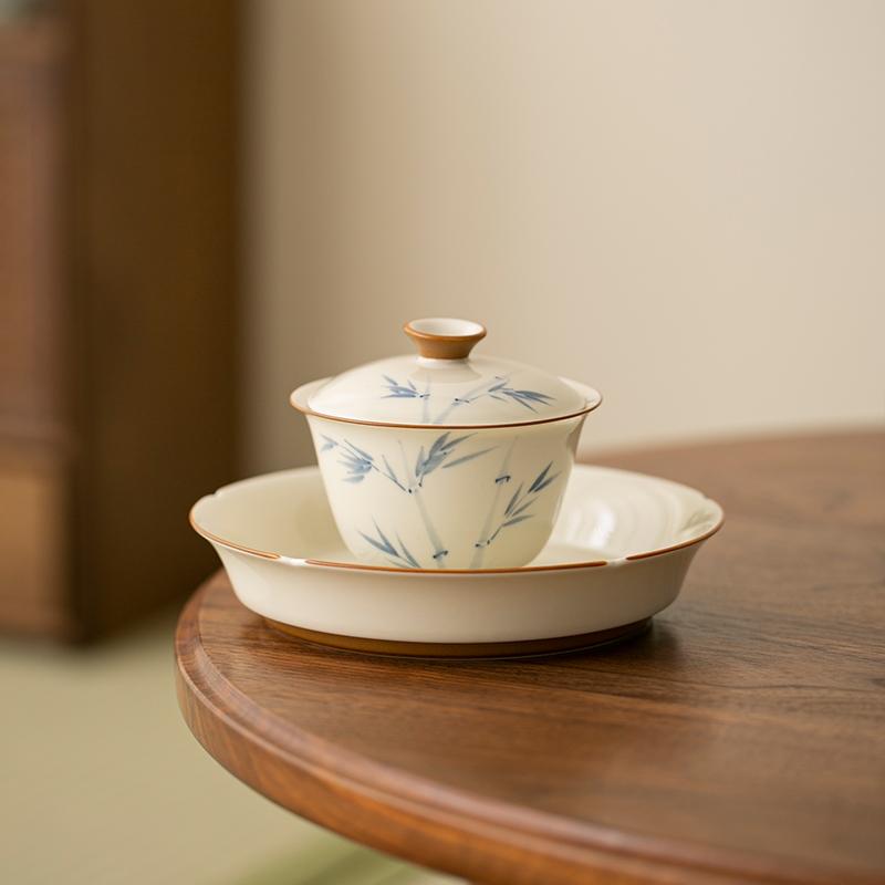 120 мл расписанная вручную миска с бамбуковой крышкой из хурмы, бытовая гайвань против ожогов, ручная работа, супница для приготовления чая, чашка для чая, чайные принадлежности