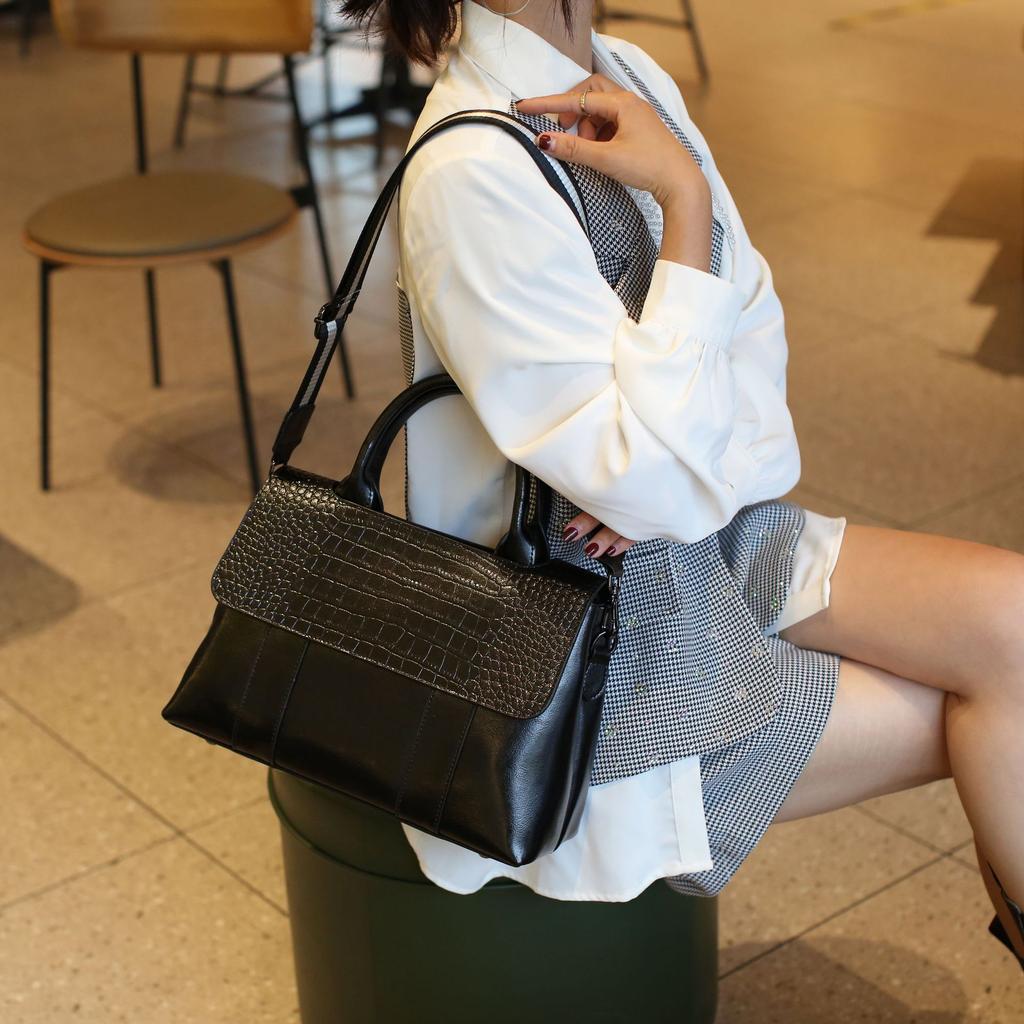 Сумка из натуральной кожи, женская сумка премиум-класса, большая вместимость, крокодиловый принт, сумка через плечо для женщин