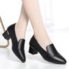 Fashion Fashion Comfortable Med Block Heels Soft Leather Shoes Shallow 2024 Spring Women's Slip On Pointed Toe Office Work Mother Simple