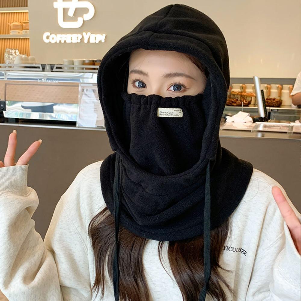 Drawstring Windproof Bomber Hat Acrylic Fiber Outdoor Sports Bib Hood One-piece Scarf Hat