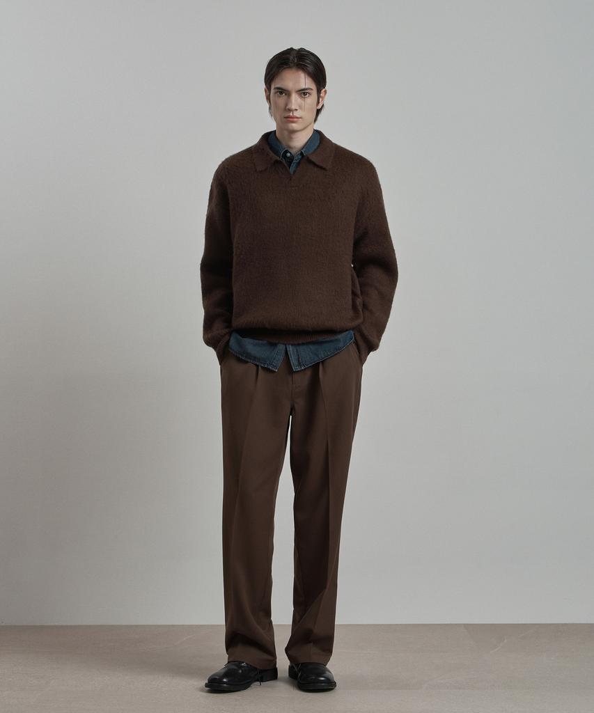 WORK ON BODY OFF Lanugo Semi-Overfit Brush Collar Knit [Brown]
