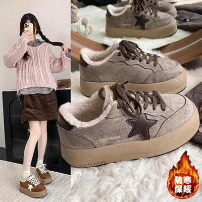 Детские модели из кожи и бархата зима новые на толстой подошве ретро универсальные повседневные теплые хлопковые туфли спортивные кеды