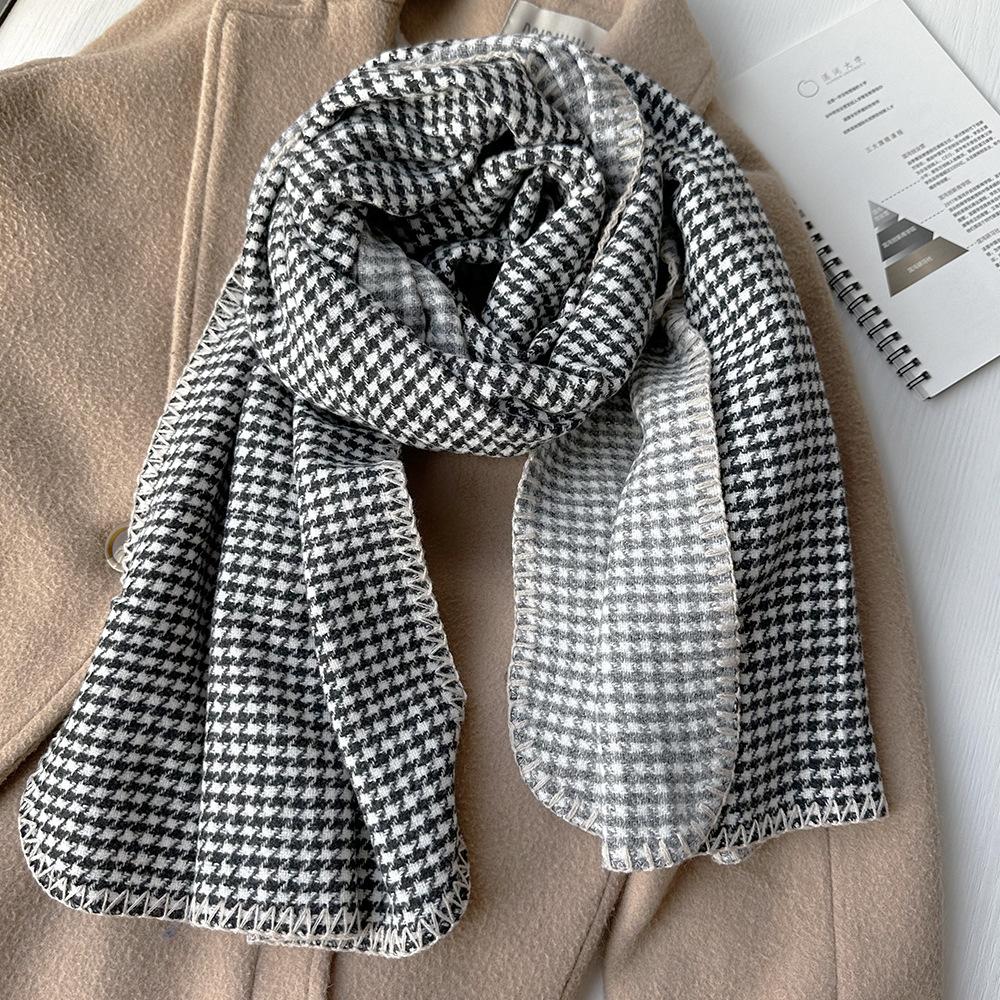 Thickened Warm Double Sided Two Color Houndstooth Scarf Imitation Cashmere New Overlock Shawl Scarf