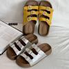 Thick-soled Slippers Women's Summer Wear New Soft-soled Leather Yellow Retro Belt Buckle Beach Cool Slippers