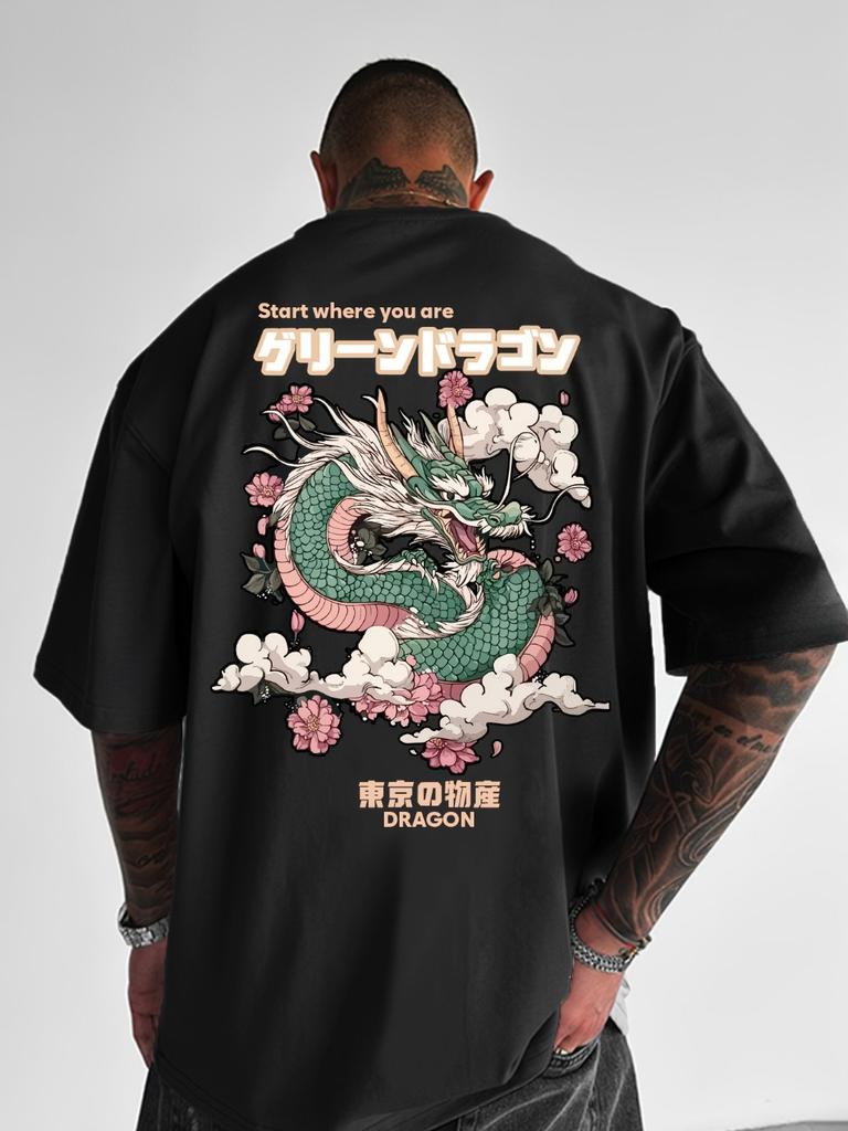 Men's Japanese Dragon T-Shirt Y2K Dragon Print Tee with Dragon Scale/Scale Patterns Summer Shir