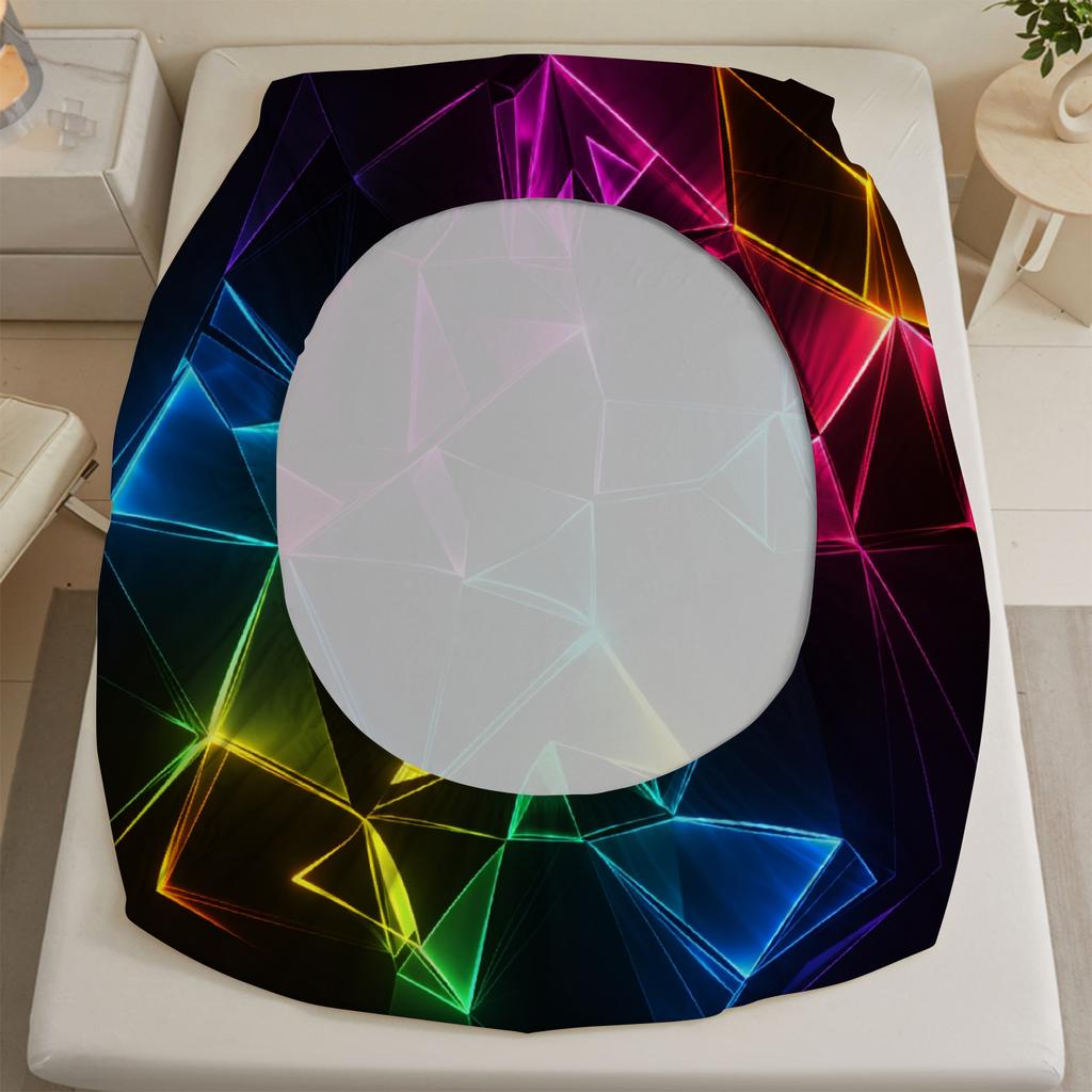 3pcs Geometric Pattern Flat Sheet 3D Printed Neon Colors Fitted Sheet Sets With Pillowcases No Filling Cool Visual For Teen Boys