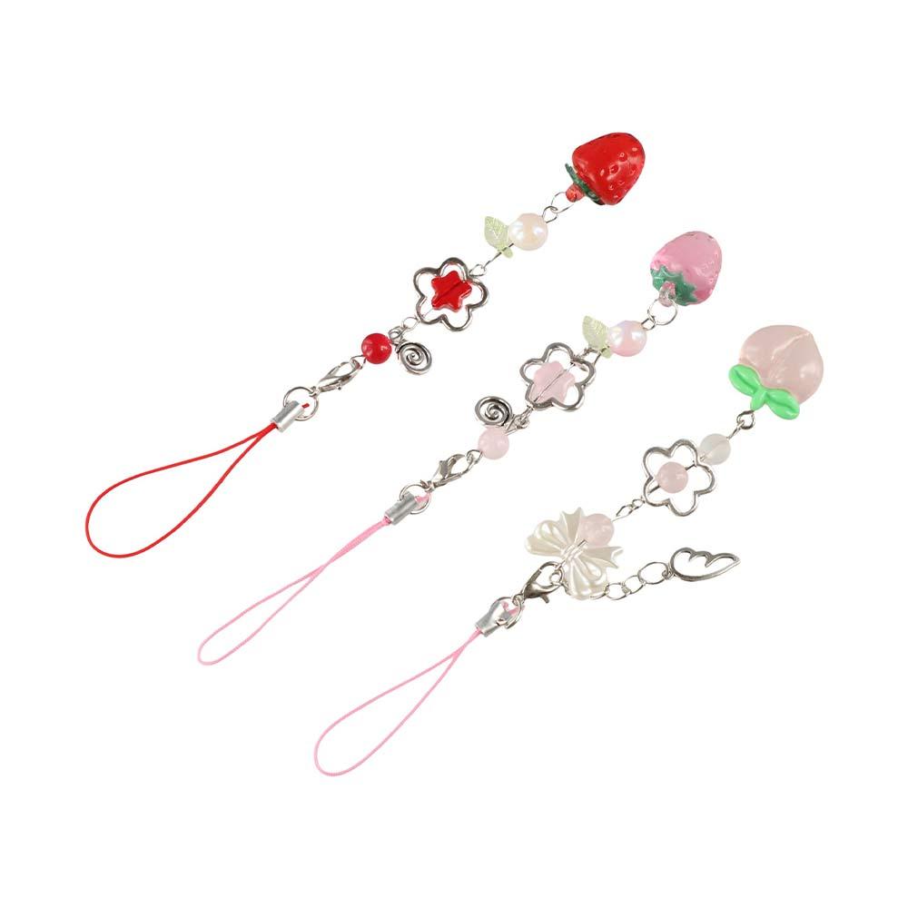 Sweet Y2K Fruits Phone Chain Transparent Phone Strap Charm Strawberry Phone Lanyard Phone Case