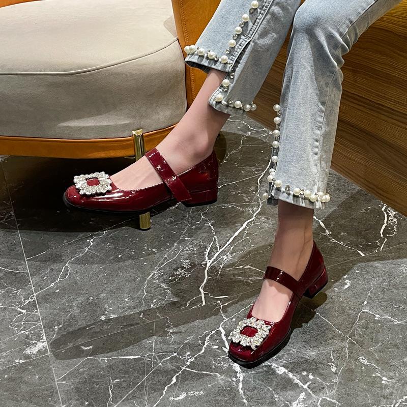 2024 Весна и Осень Роскошные Женские Туфли Мэри Джейн с Кристаллами, Ремешок На Щиколотке, Женские Черно-Белые Туфли Для Вечеринки На Высоком Каблуке