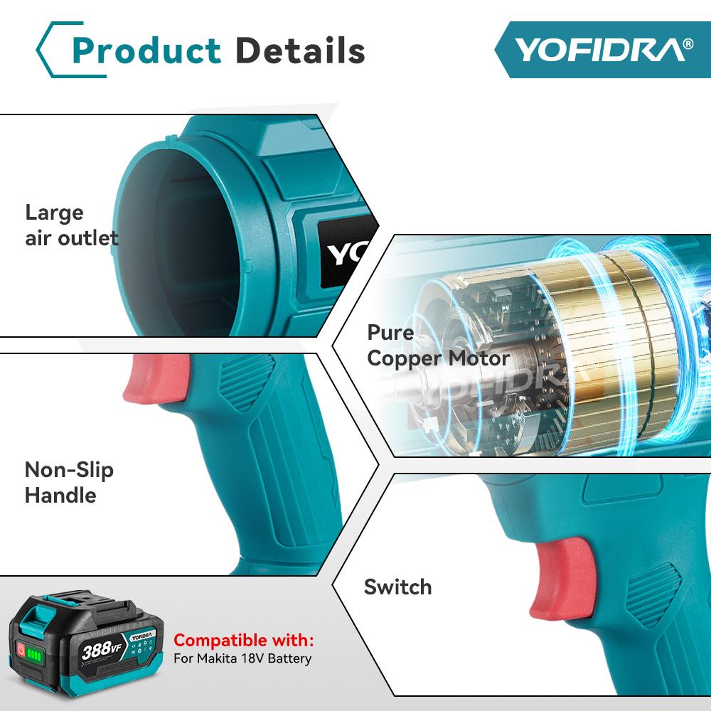 YOFIDRA Electric Blower Turbo Jet Fan Violent Air Gun Handheld Snow Car Dryer Leaf Dust Blowing Tool for Makita 18V Battery