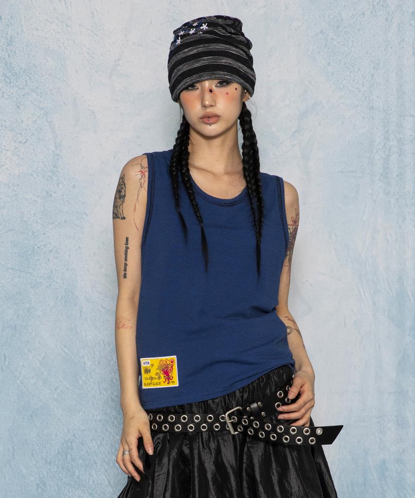 GLACK Gt186 Slope Reversible Stripe Sleeveless (Black/Navy)