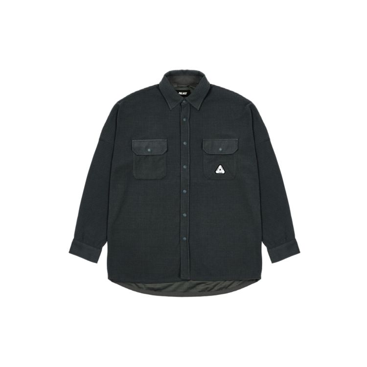 Palace Polar Grid Overshirt с двойным карманом, длинный рукав, унисекс, черный цвет P21SHT022